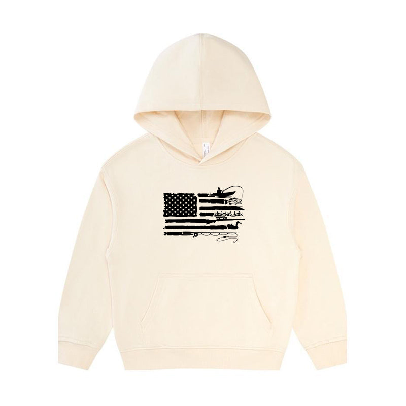 Fishing and Hunting American Flag Kid's Hoodie