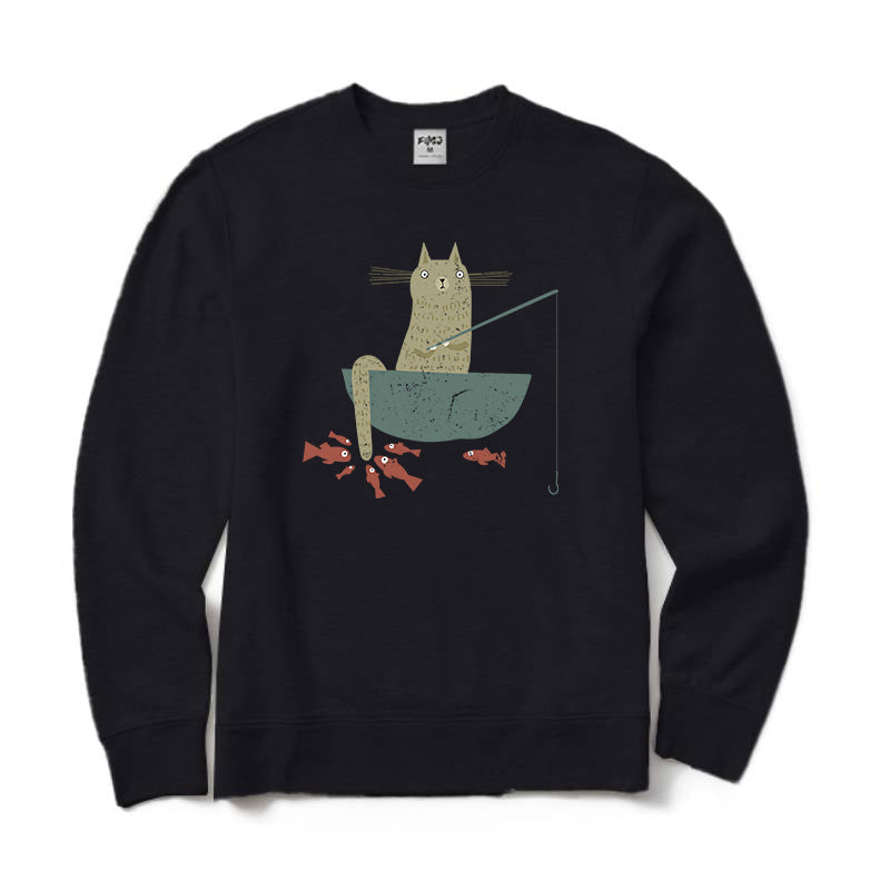 Silly Cat Fishing Crewneck Sweatshirt