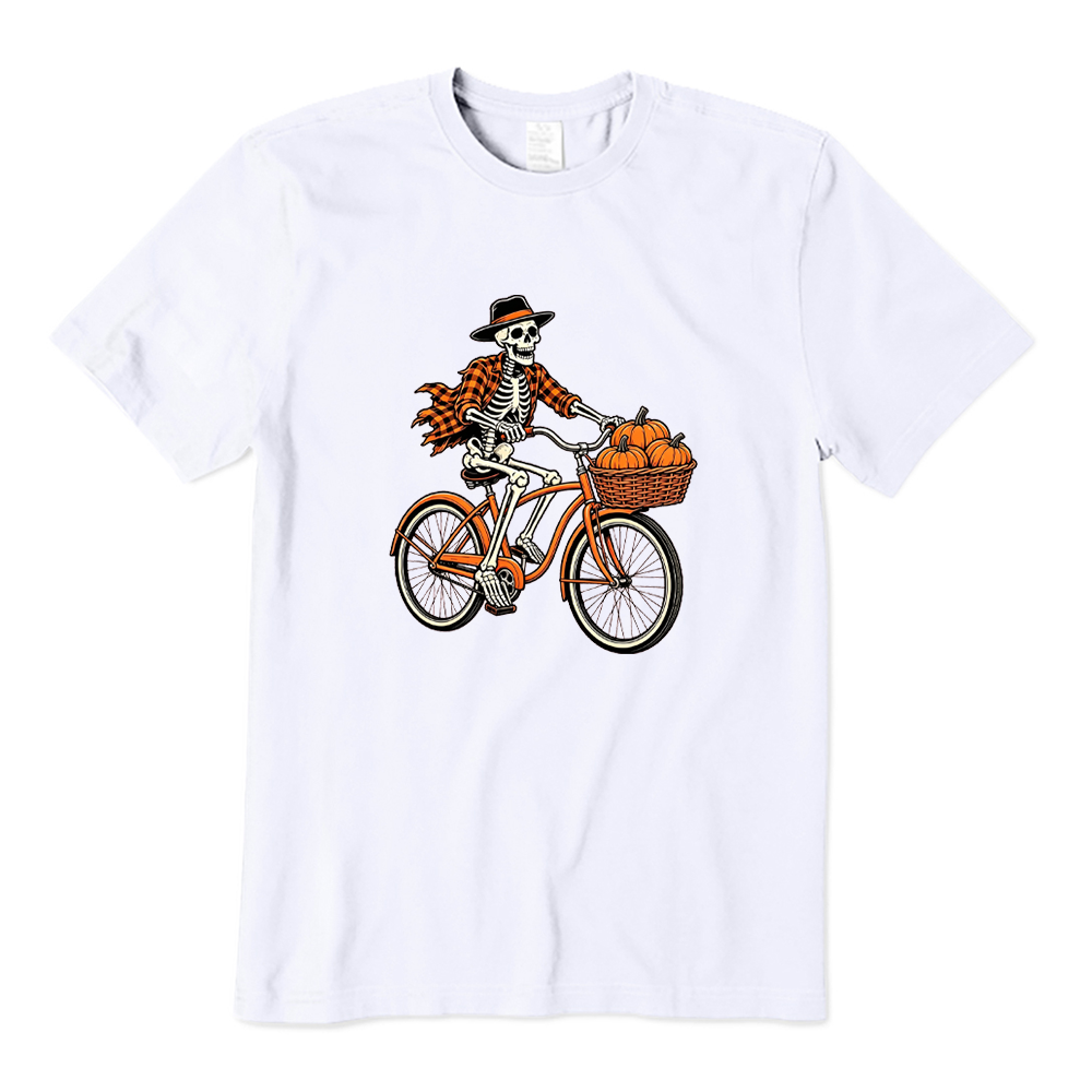 Skeleton Riding Bike With Pumpkins T-Shirt