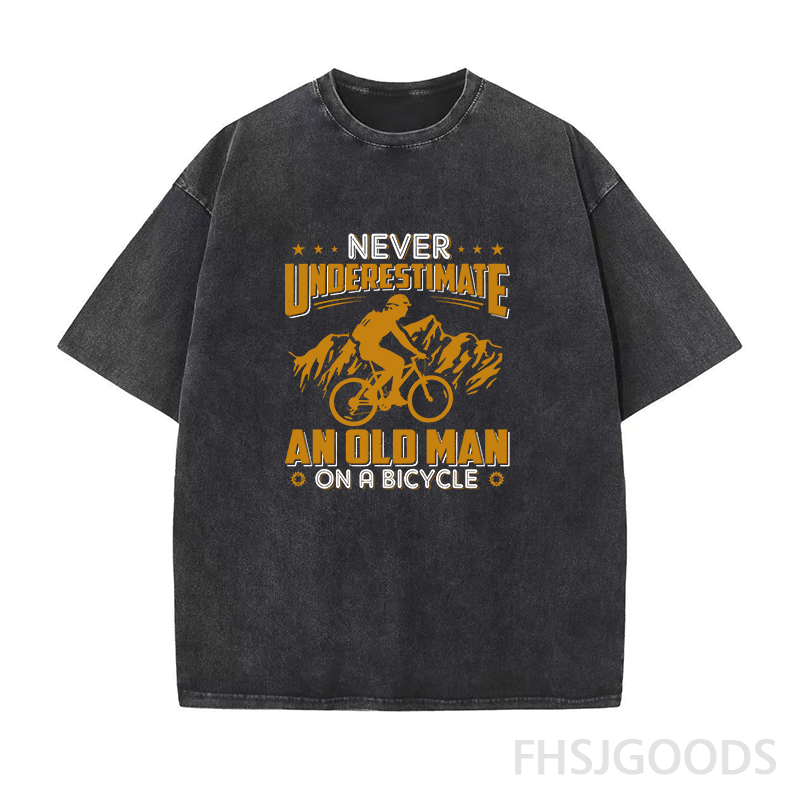 Never Underestimate An Old Man on A Bicycle Unisex Distressed T-Shirt