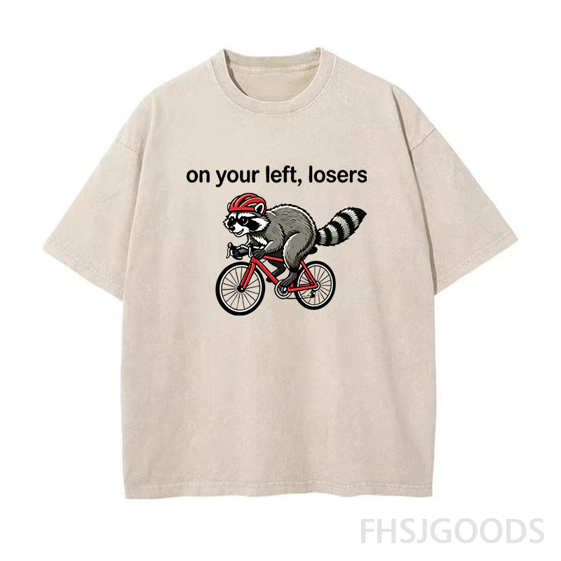 On Your Left Losers Raccoon Cycling Unisex Distressed T-Shirt