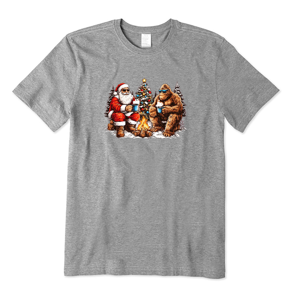 Santa And Bigfoot Camping Christmas T-Shirt