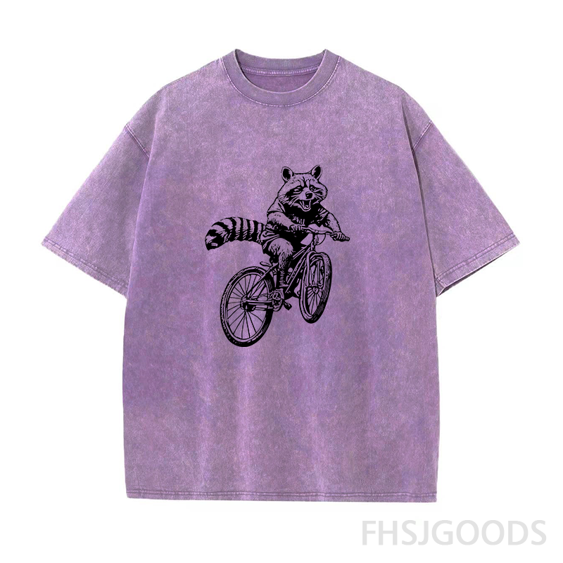 Mountain Biking Raccoon Unisex Distressed T-Shirt
