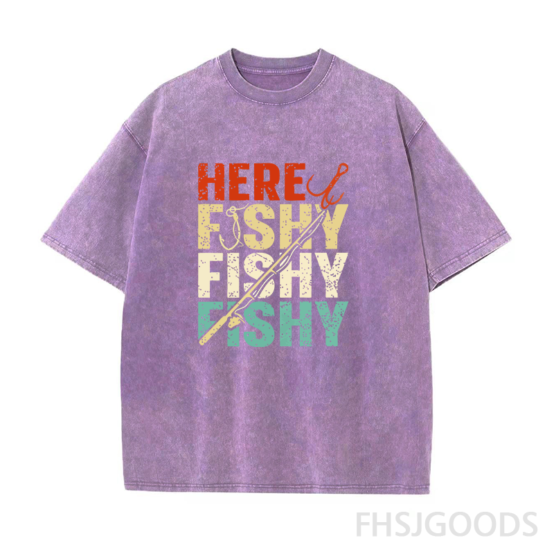 Here Fishy Fishy Fishy Unisex Distressed T-Shirt