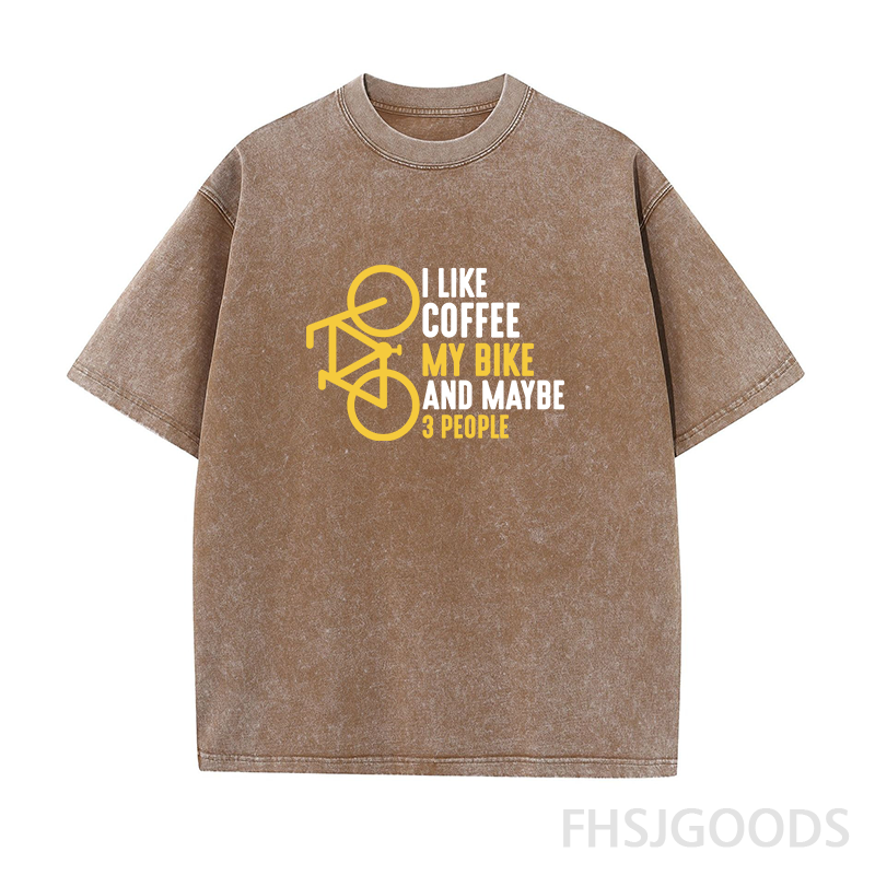 I Like Coffee My Bike and Maybe 3 People Unisex Distressed T-Shirt