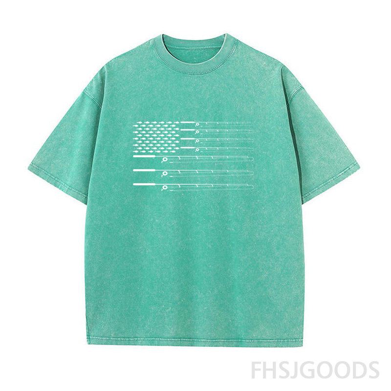Fly Fishing Rod American Flag Unisex Distressed T-Shirt