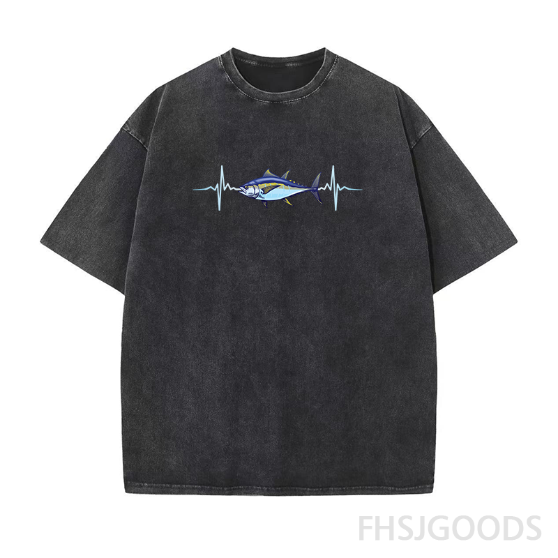Tuna Fishing Heart Pulse Cool Unisex Distressed T-Shirt
