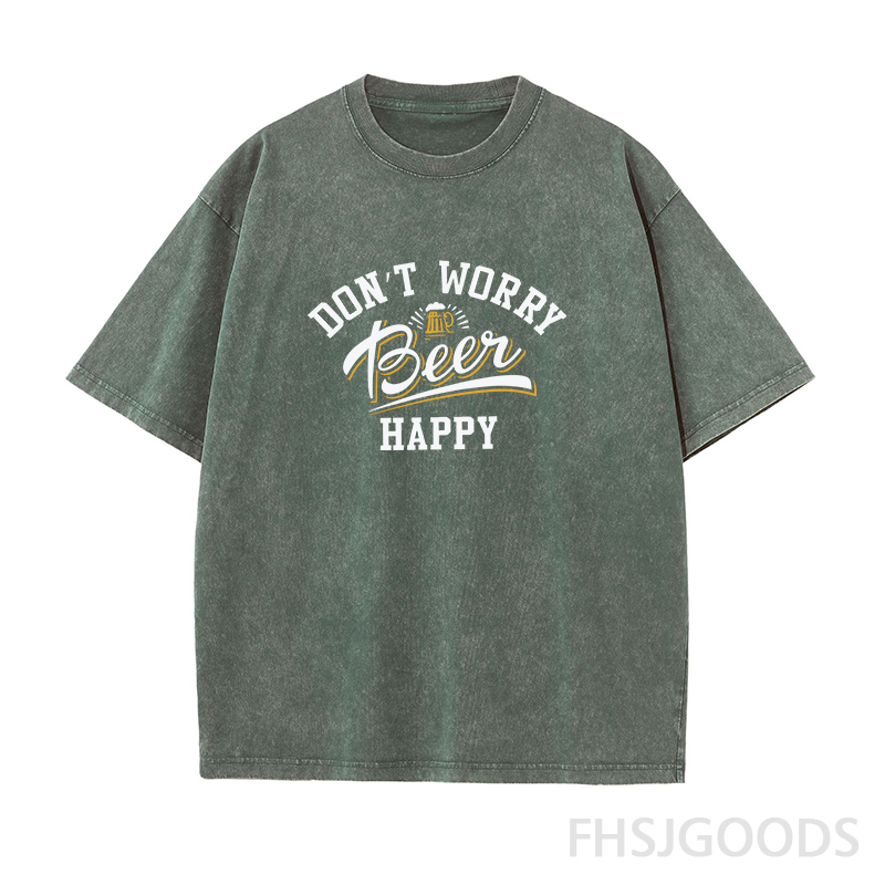 Don't Worry Beer Happy Unisex Distressed T-Shirt