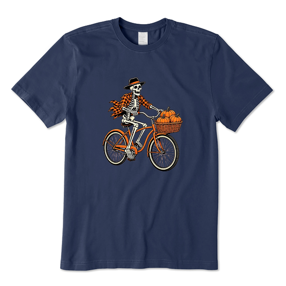 Skeleton Riding Bike With Pumpkins T-Shirt