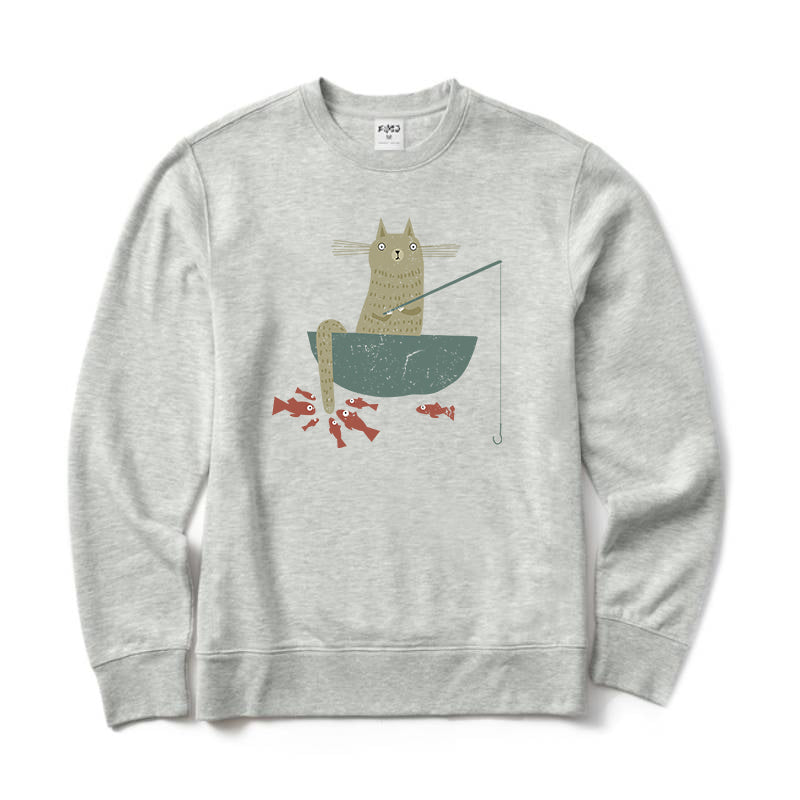 Silly Cat Fishing Crewneck Sweatshirt