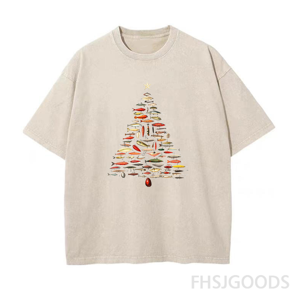 Fishing Lure Christmas Tree Unisex Distressed T-Shirt