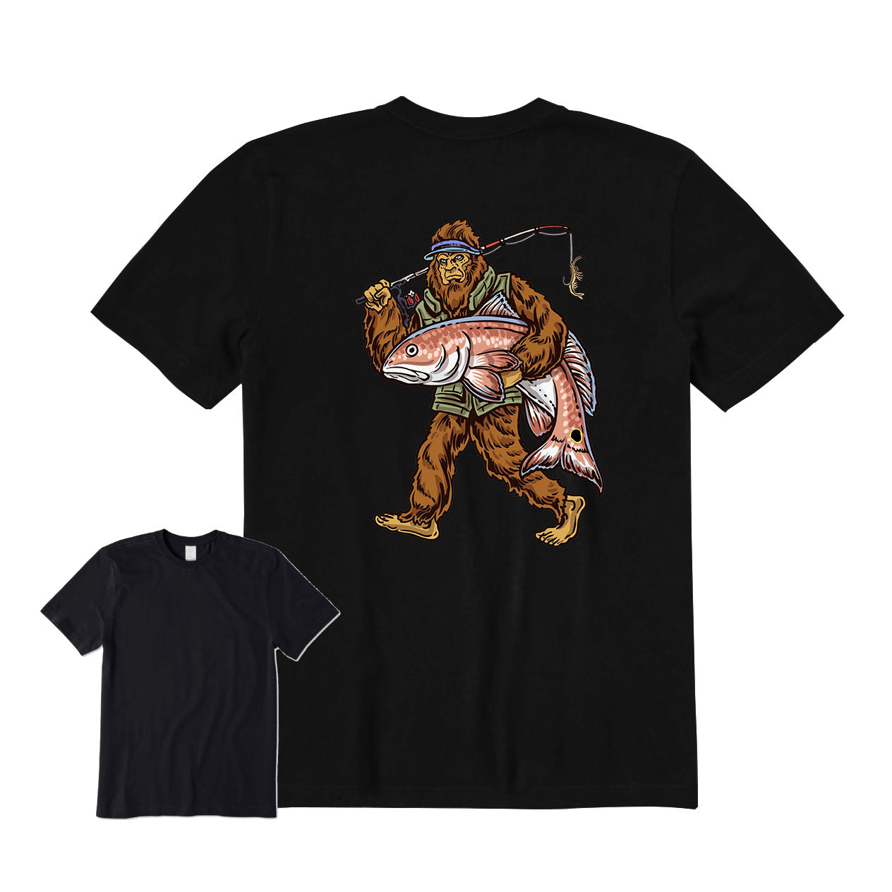 Bigfoot Fisherman Back Graphic T-Shirt