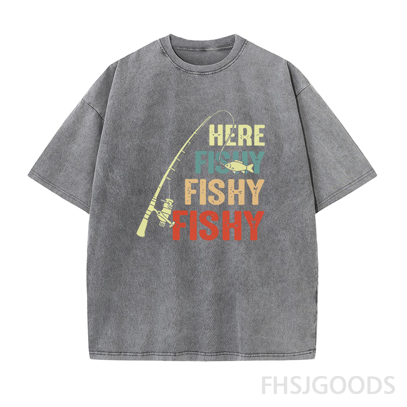 Vintage Fishing Rod Here Fishy Fishy Unisex Distressed T-Shirt