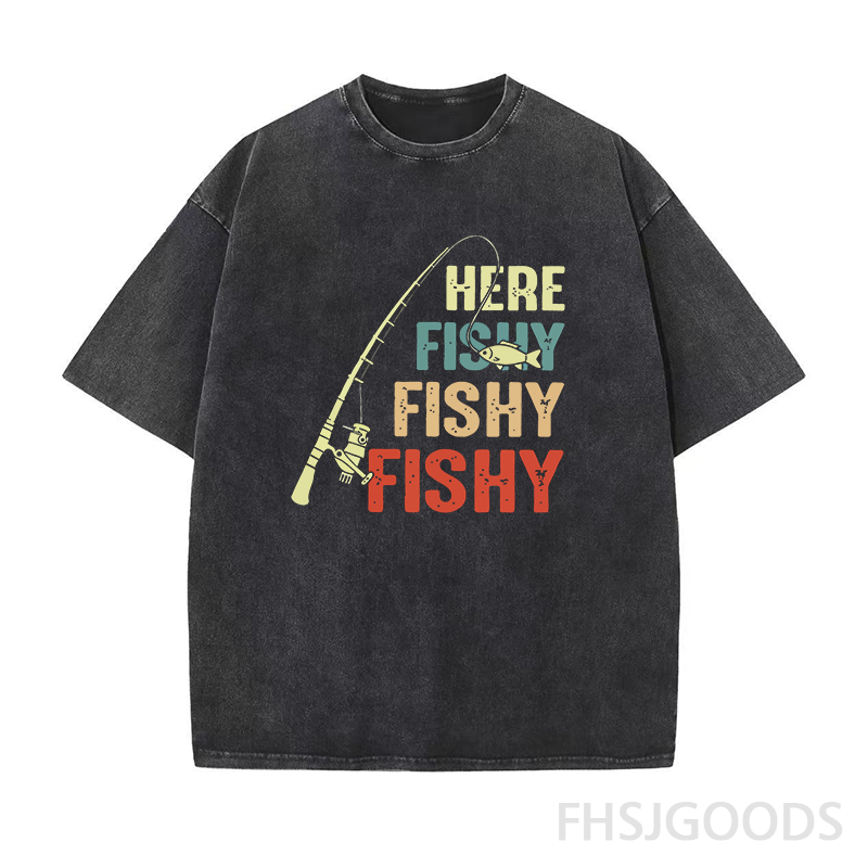 Vintage Fishing Rod Here Fishy Fishy Unisex Distressed T-Shirt