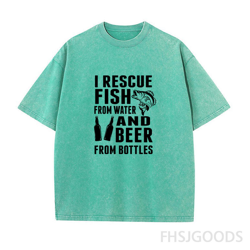 I RESCUE FISH FROM WATER AND BEER FROM BOTTLES Unisex Distressed T-Shirt