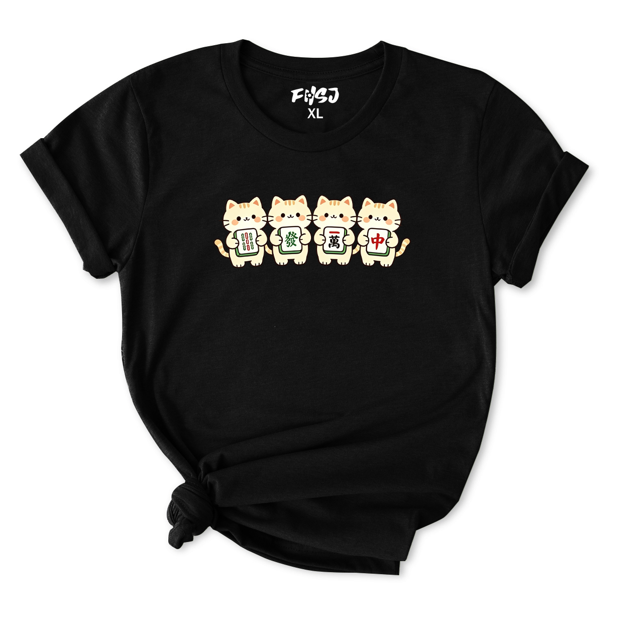 Cute Mahjong Cats T-Shirt for Women