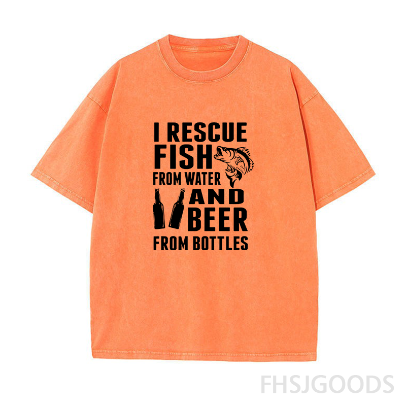 I RESCUE FISH FROM WATER AND BEER FROM BOTTLES Unisex Distressed T-Shirt