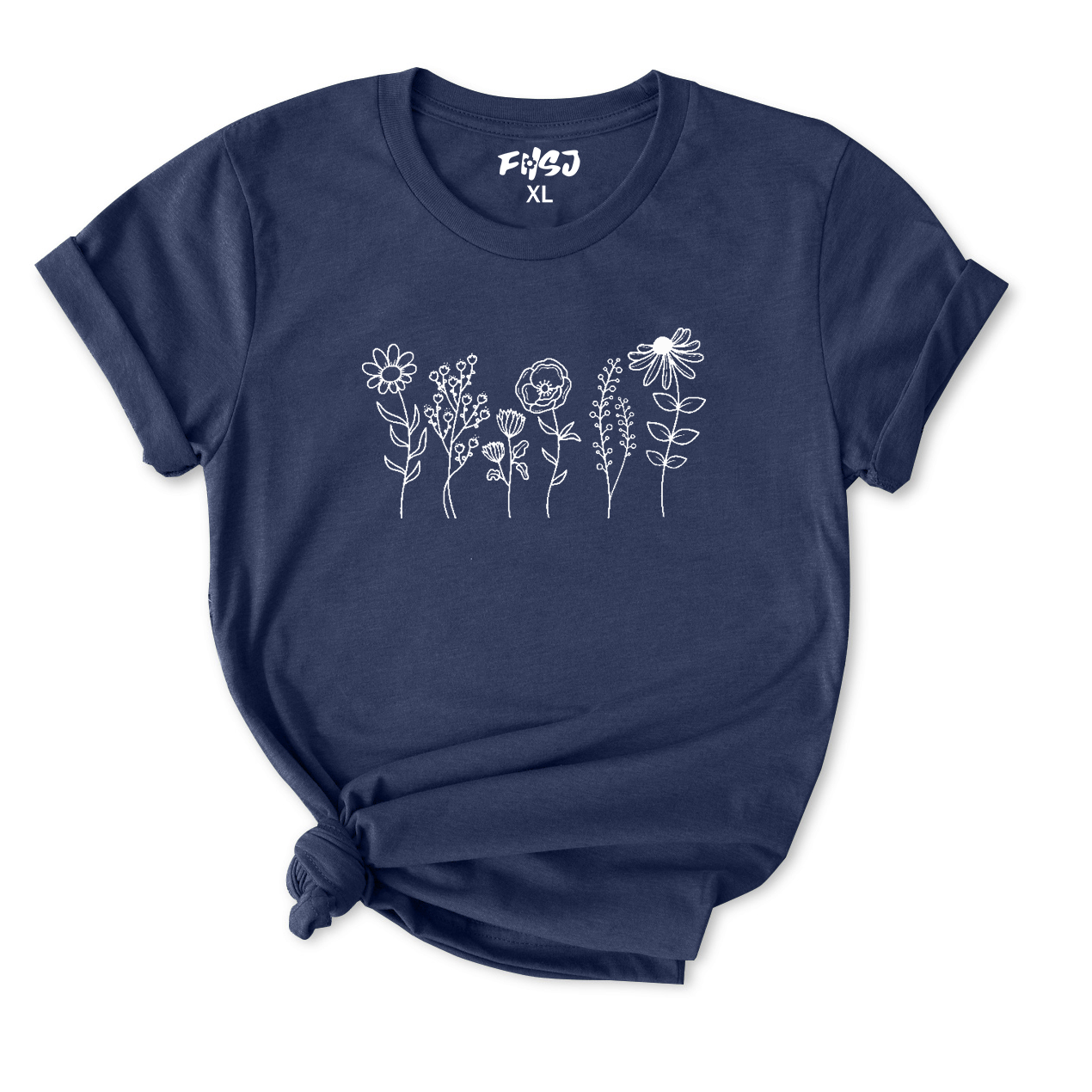 Line Art Wildflowers T-Shirt for Women