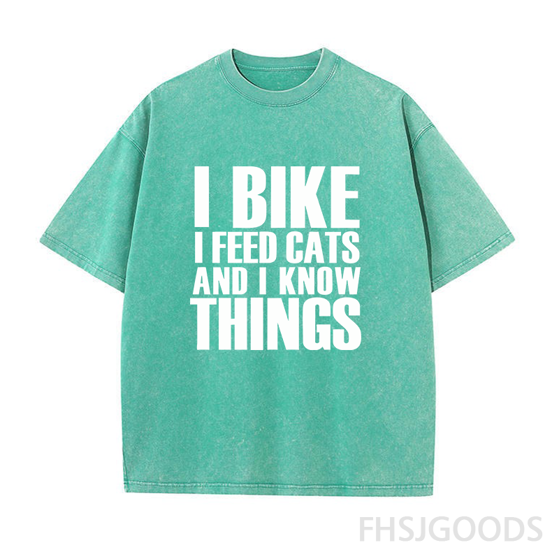 I Bike I Feed Cats and I Know Things Unisex Distressed T-Shirt