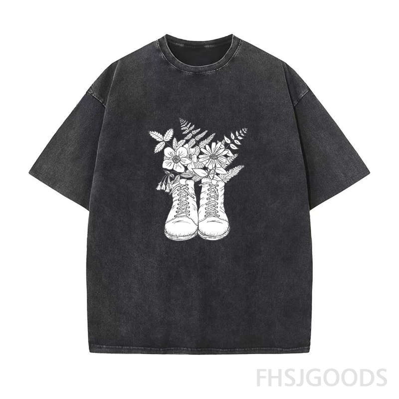 Hiking Boots & Wildflowers Unisex Distressed T-Shirt