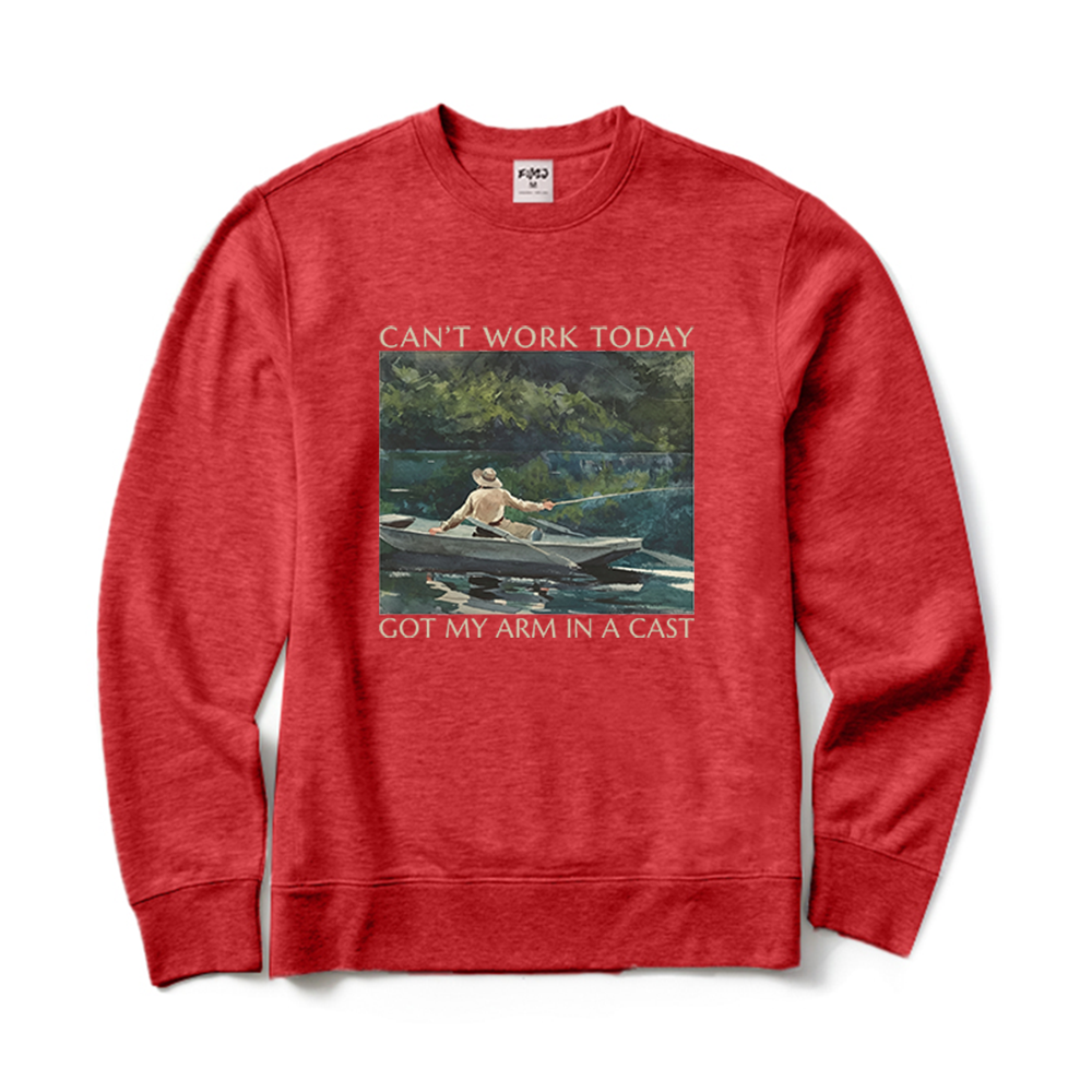 Can't Work Today Got My Arm In A Cast Funny Fishing Crewneck Sweatshirt