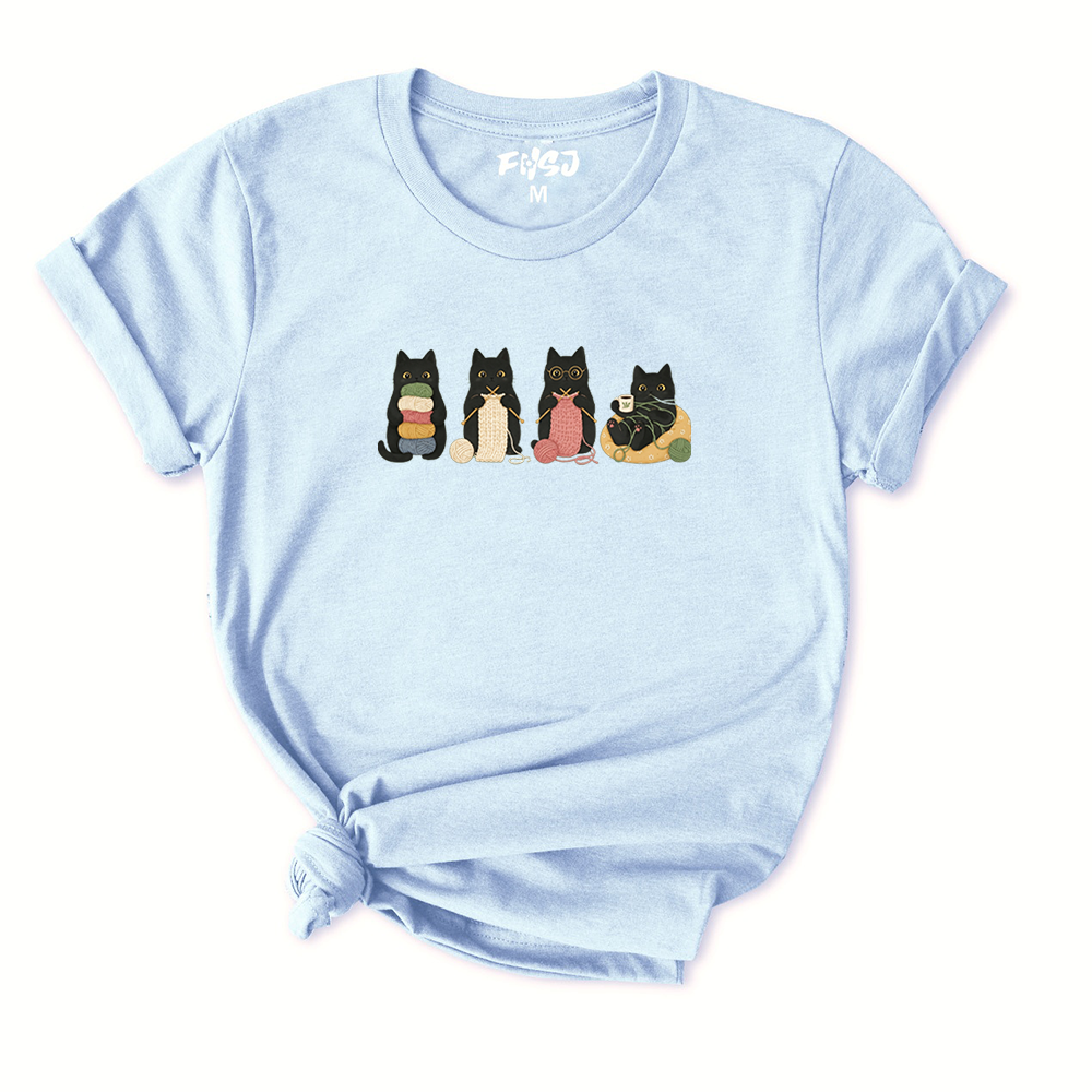 Black Cats Knitting T-Shirt for Women