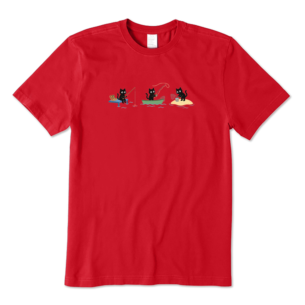 Cute Black Cats Fishing T-shirt