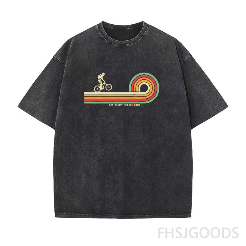 Retro Lines Mountain Bike Unisex Distressed T-Shirt
