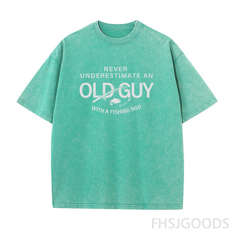 Never Underestimate An Old Guy with A Fishing Rod Unisex Distressed T-Shirt