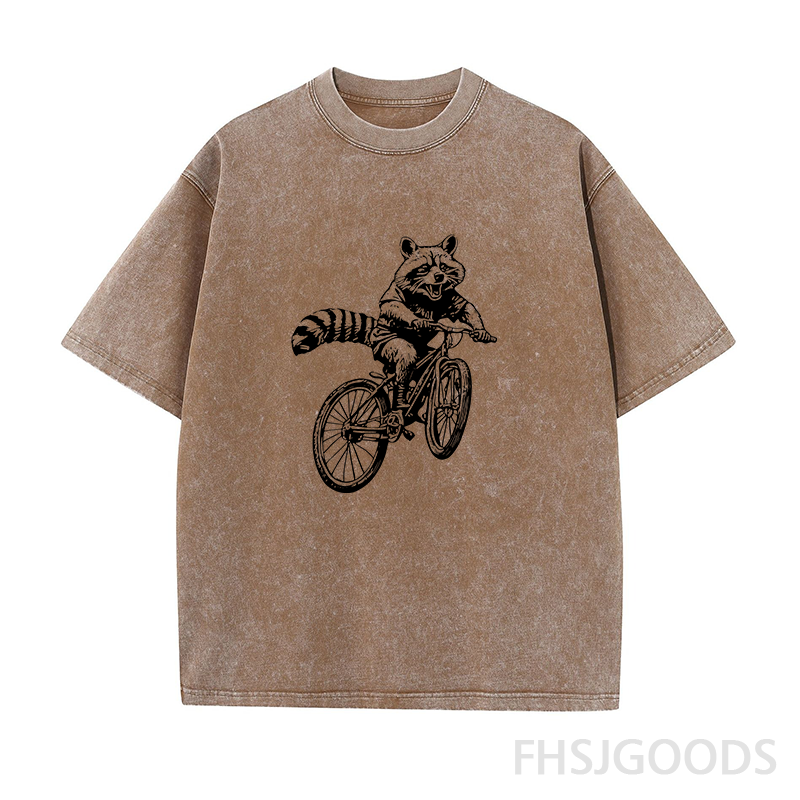 Mountain Biking Raccoon Unisex Distressed T-Shirt