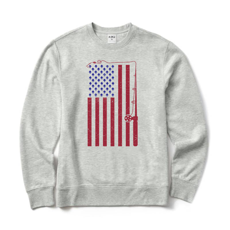 Fishing American Flag Crewneck Sweatshirt