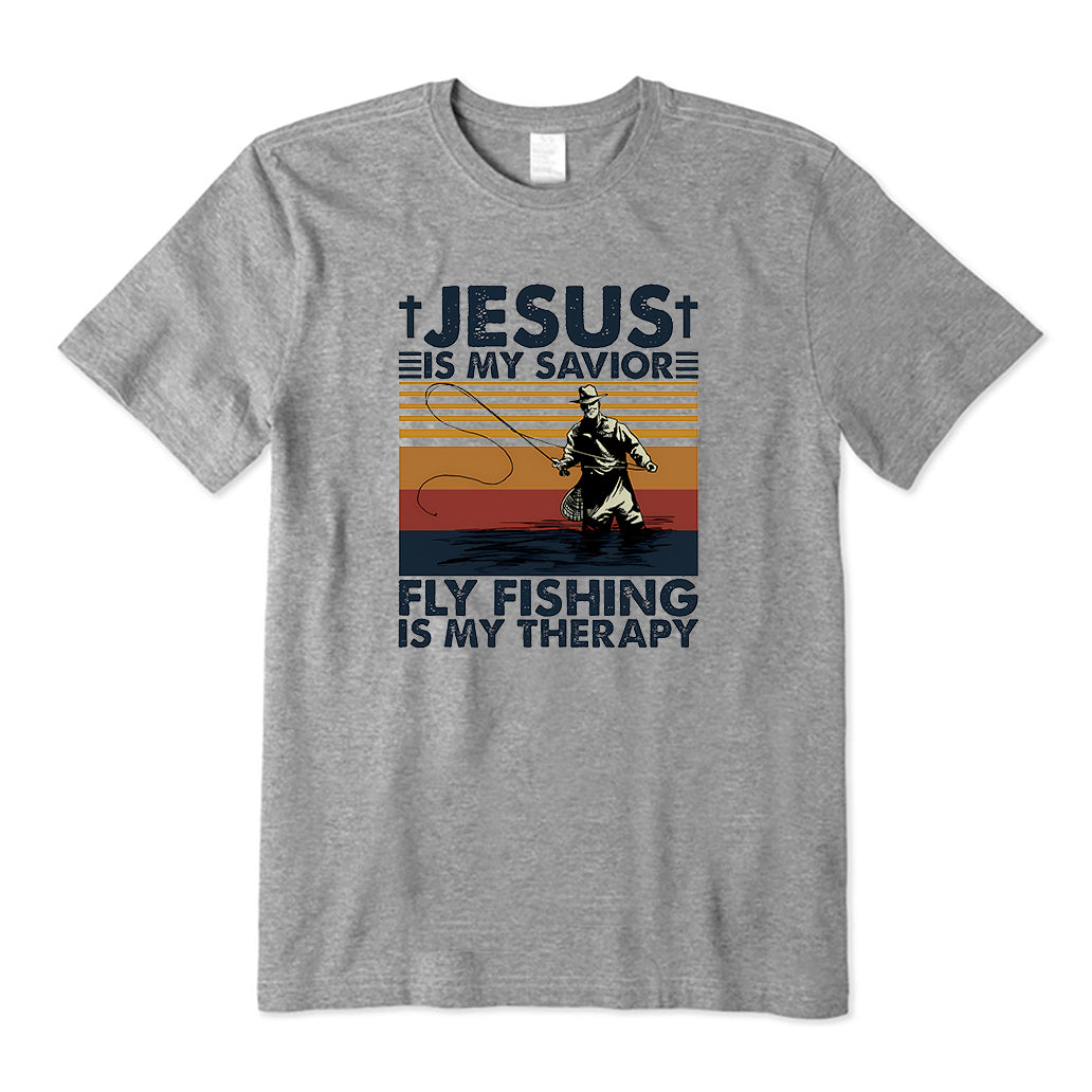 Jesus Is My Savior Fly Fishing Is My Therapy' Men's T-Shirt
