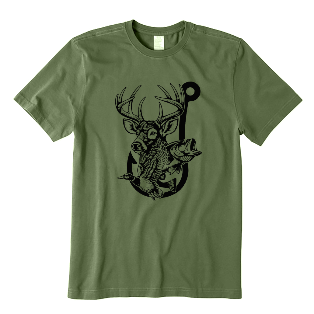 Deer Duck Fish Hook T-shirt