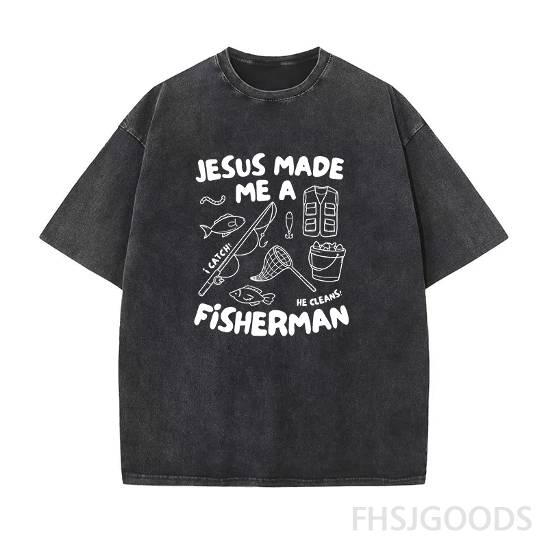 Jesus Made Me A Fisherman Unisex Distressed T-Shirt