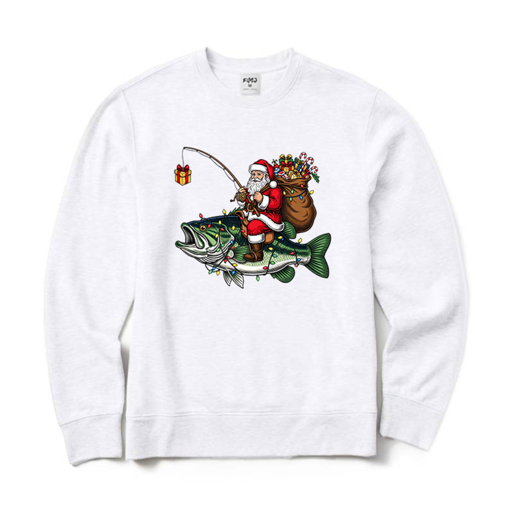 Funny Fisherman Christmas Santa Bass Fishing Crewneck Sweatshirt