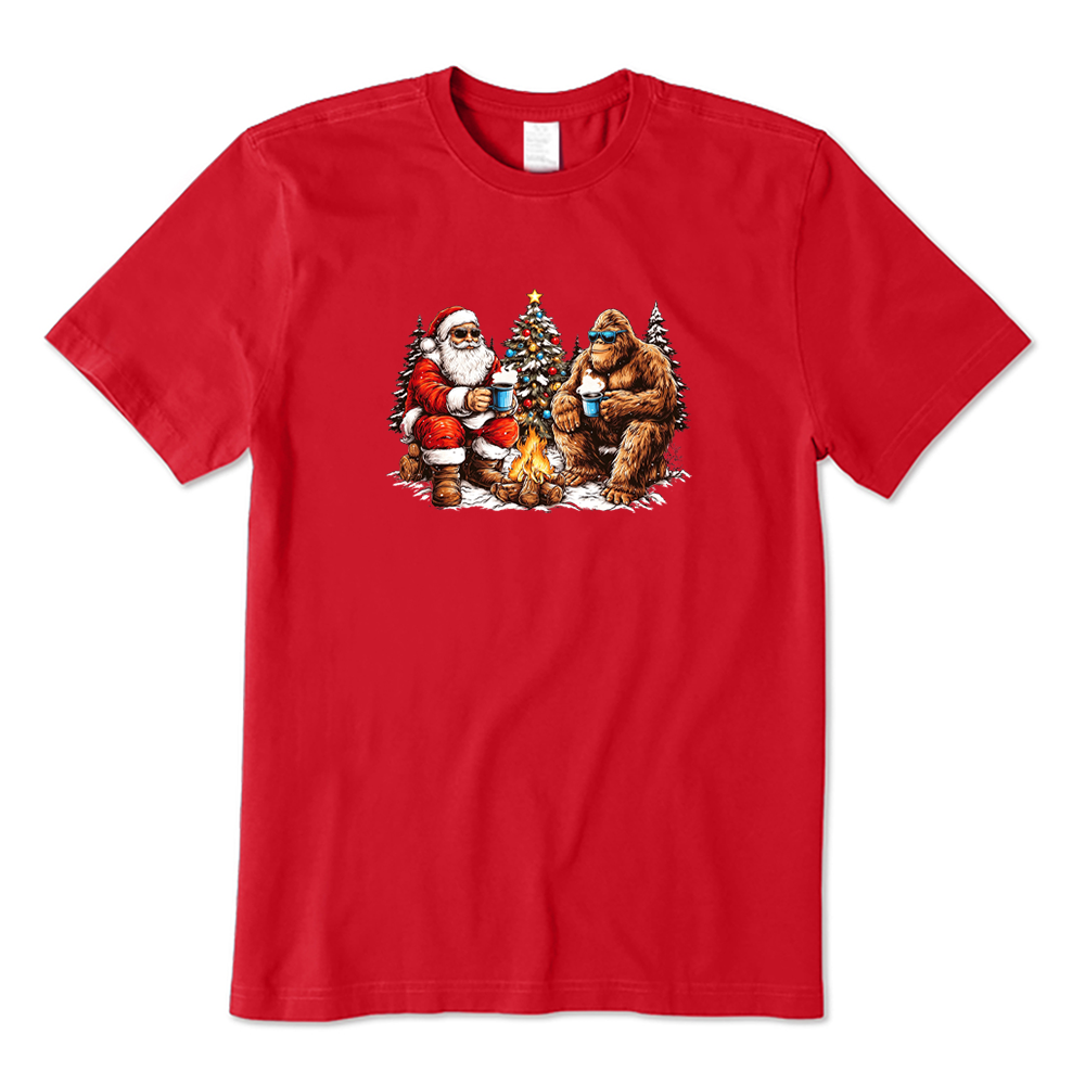 Santa And Bigfoot Camping Christmas T-Shirt
