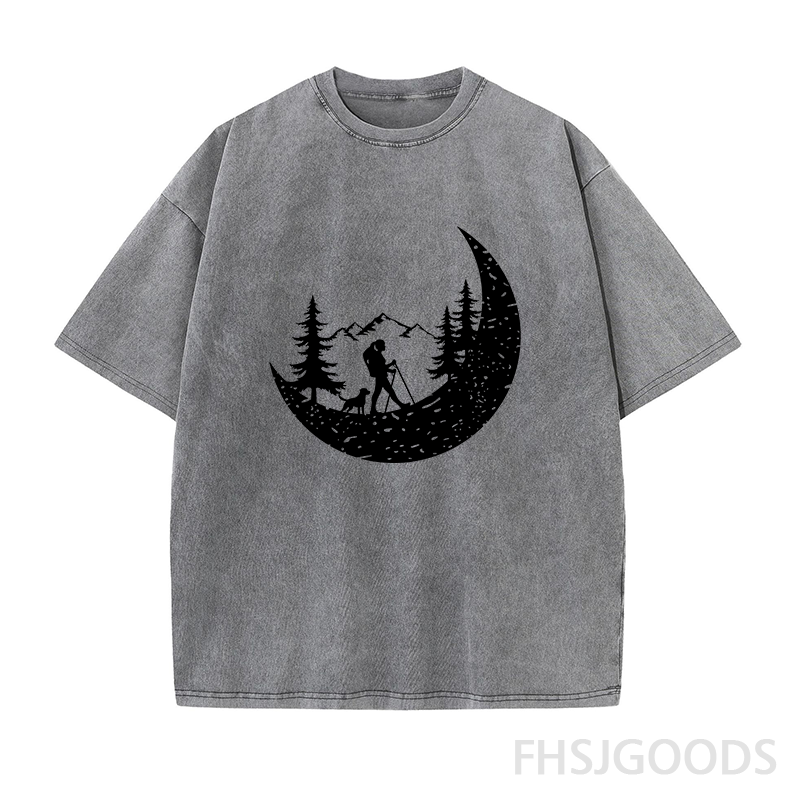 Hiker And Dog In The Mountains Unisex Distressed T-Shirt