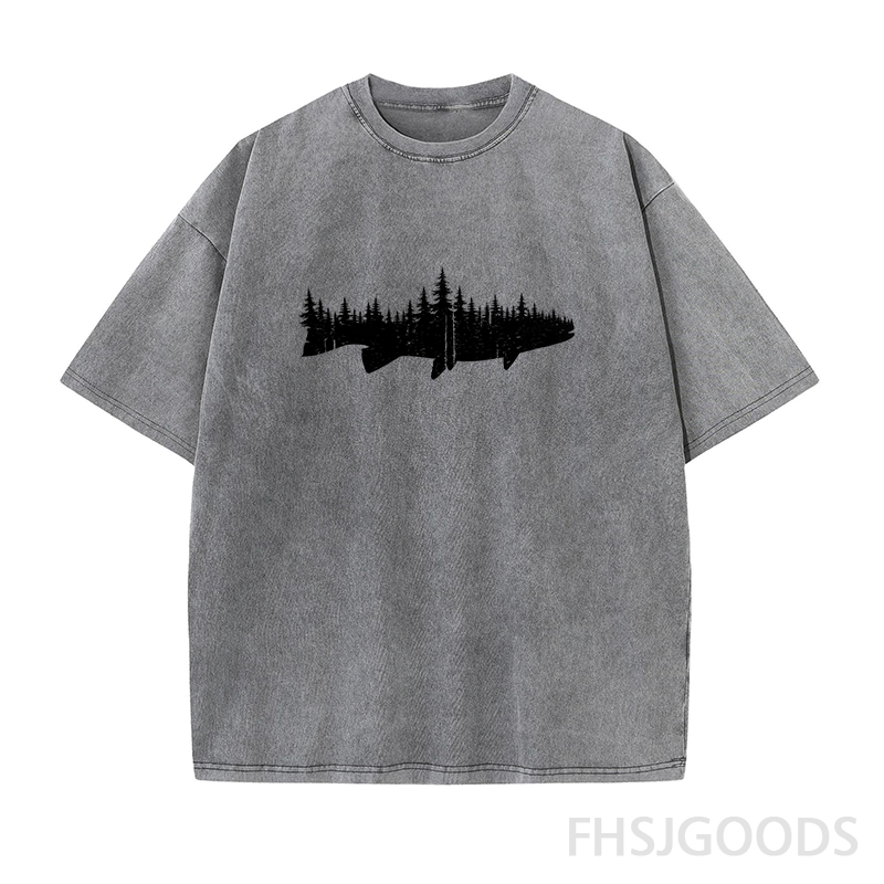 Fish Forest Landscape Unisex Distressed T-Shirt