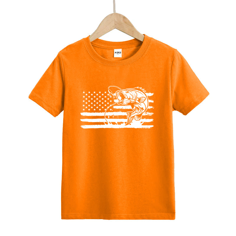 American Flag Fishing Kids T-Shirt