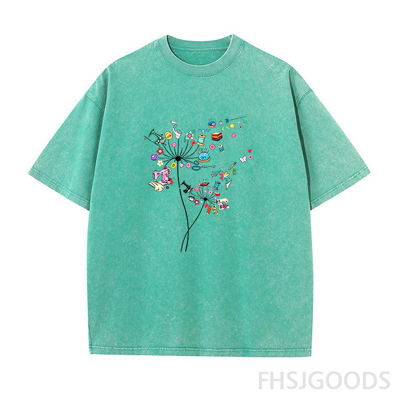 Cute Sewing Dandelion Flowers Unisex Distressed T-Shirt