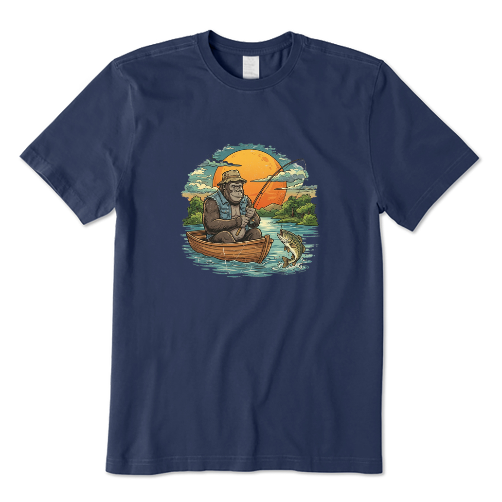 Gorilla Fishing At Sunset Vintage T-shirt
