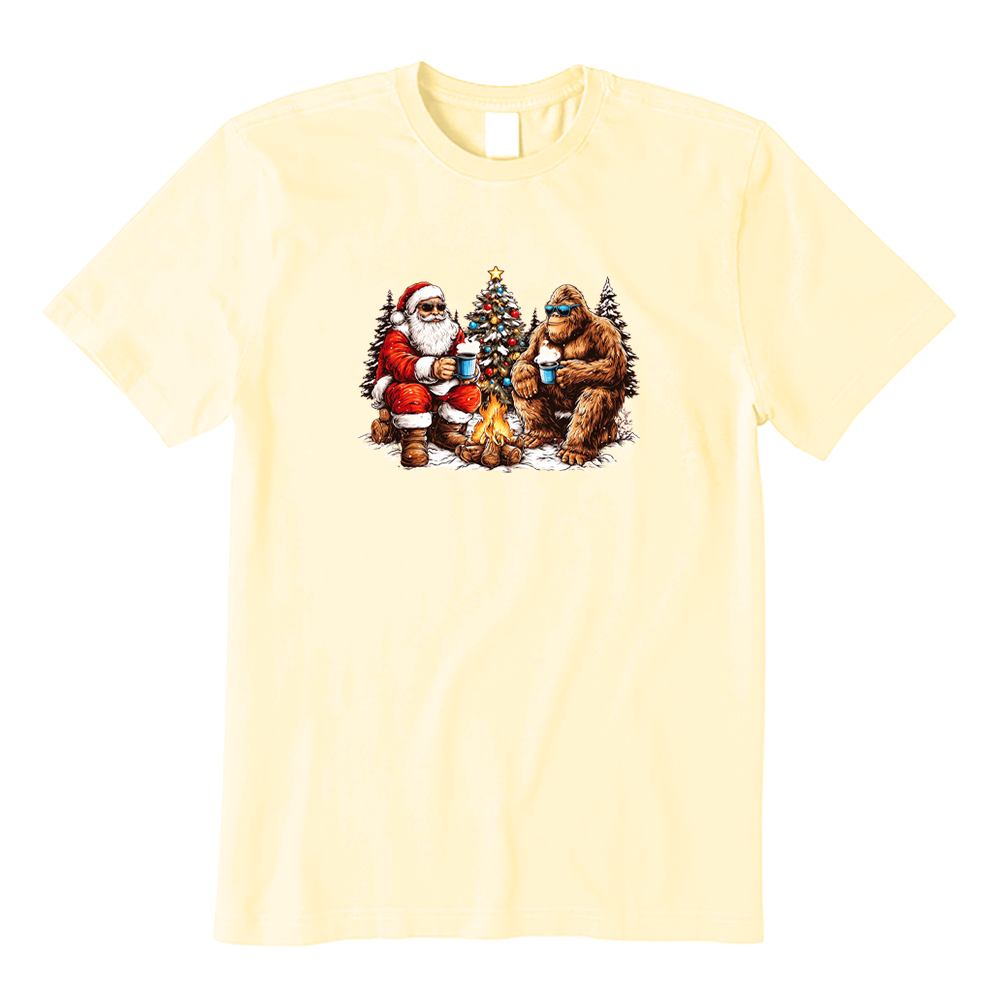 Santa And Bigfoot Camping Christmas T-Shirt
