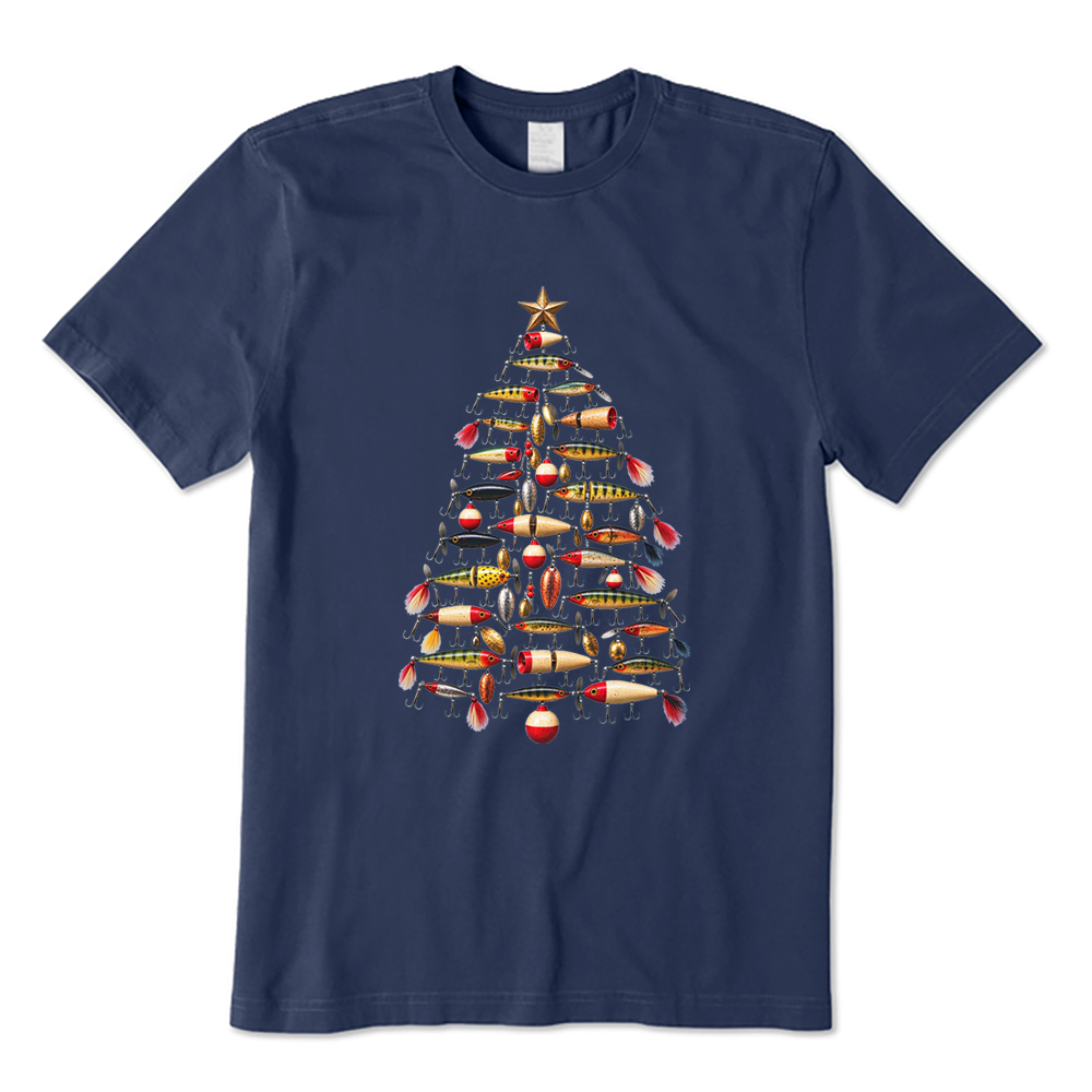 Retro Fishing Lure Christmas Tree Fisherman T-Shirt