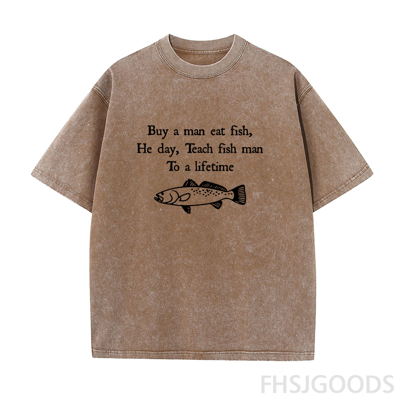 Buy A Man Eat Fish Unisex Distressed T-Shirt