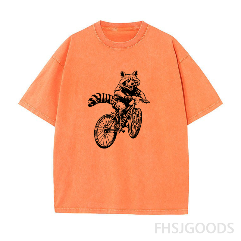 Mountain Biking Raccoon Unisex Distressed T-Shirt