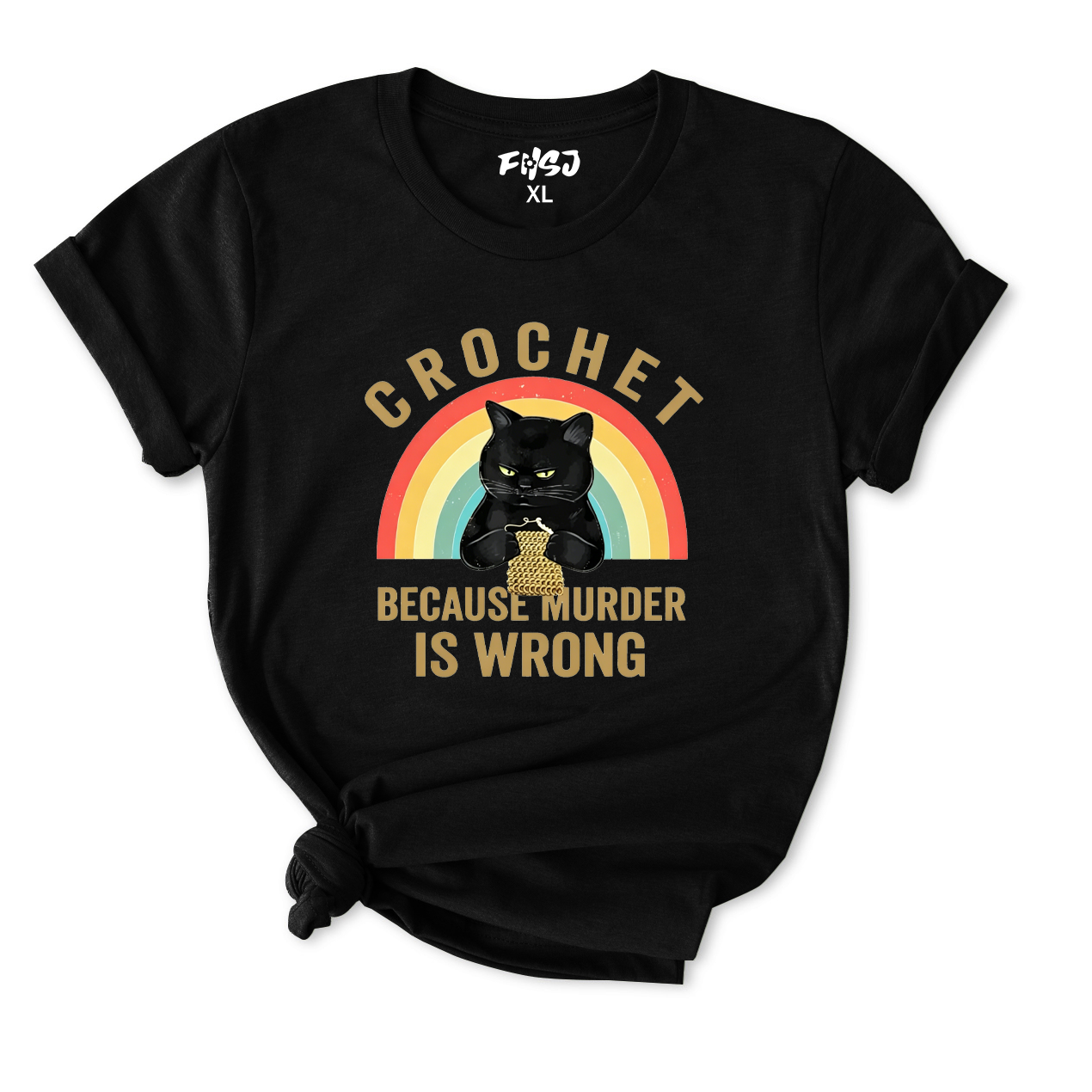 Black Cat Crochet T-Shirt for Women