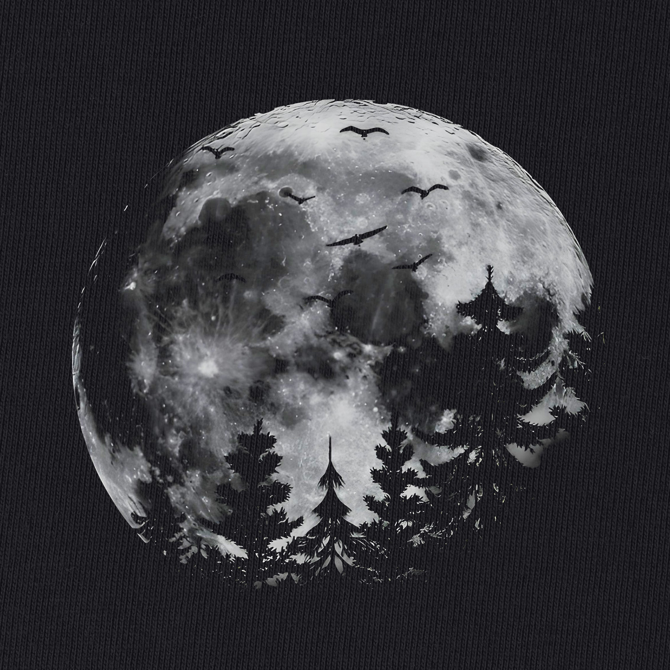 Full Moon and Pine Tree Silhouettes T-Shirt