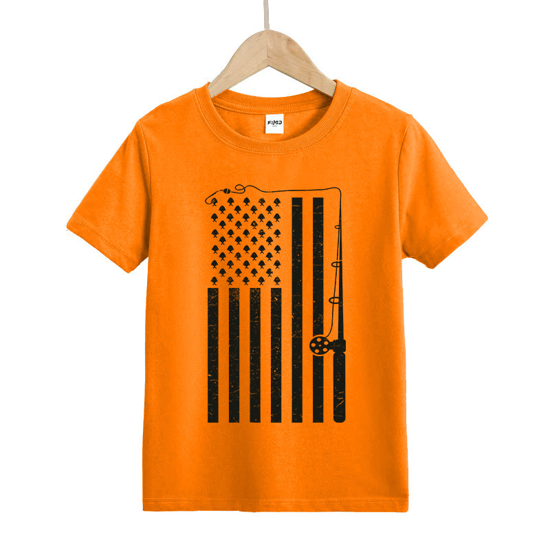 Fishing American Flag Kid's T-Shirt