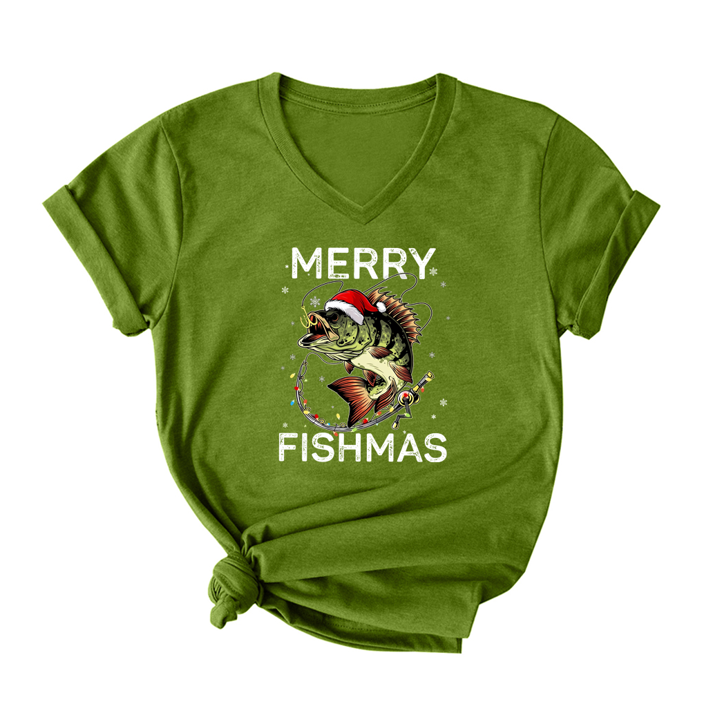 Merry Christmas V Neck T-Shirt for Women