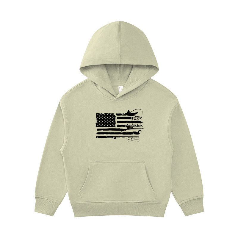Fishing and Hunting American Flag Kid's Hoodie